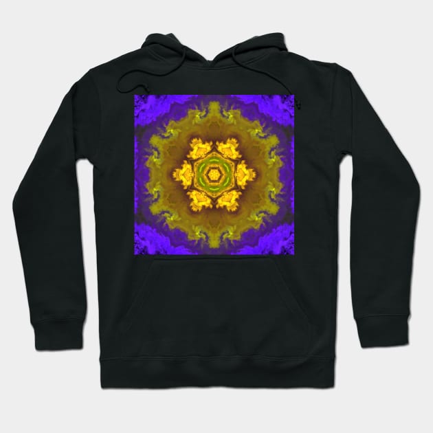 Psychedelic Hippie Flower Yellow and Purple Hoodie by WormholeOrbital